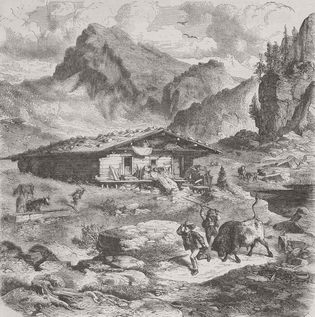 SWITZERLAND. Perils of sketching 1870 old antique vintage print picture